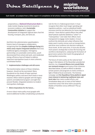 Urban Intelligence 8- October 2012- Cities Urbanisation and National Urban Policy