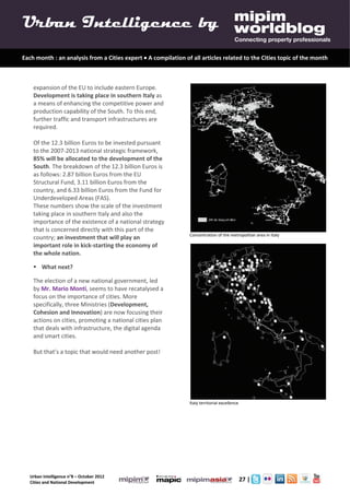Urban Intelligence 8- October 2012- Cities Urbanisation and National Urban Policy