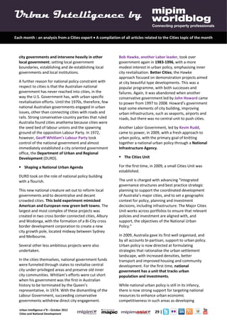 Urban Intelligence 8- October 2012- Cities Urbanisation and National Urban Policy