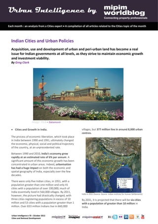 Urban Intelligence 8- October 2012- Cities Urbanisation and National Urban Policy