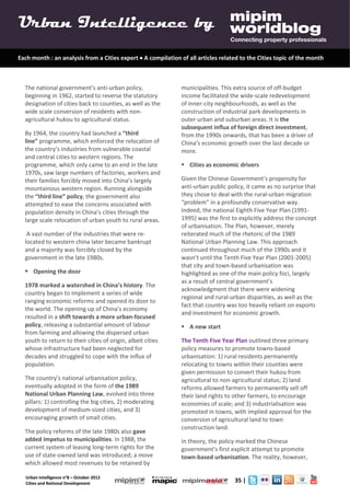 Urban Intelligence 8- October 2012- Cities Urbanisation and National Urban Policy