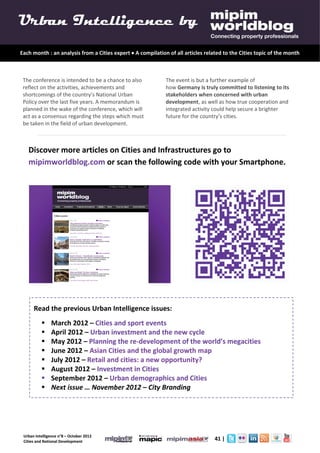 Urban Intelligence 8- October 2012- Cities Urbanisation and National Urban Policy