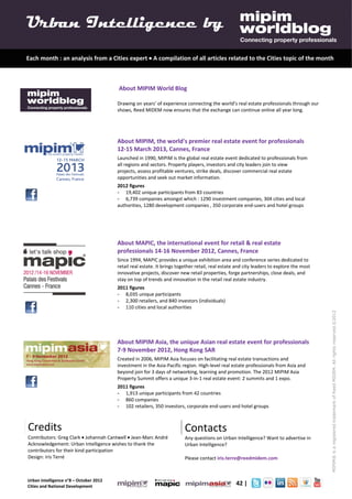 Urban Intelligence 8- October 2012- Cities Urbanisation and National Urban Policy