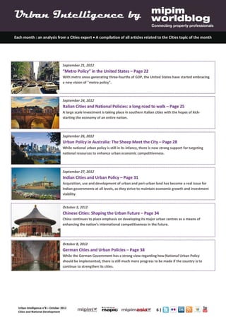 Urban Intelligence 8- October 2012- Cities Urbanisation and National Urban Policy