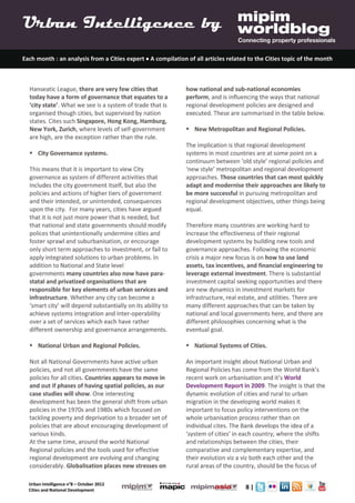 Urban Intelligence 8- October 2012- Cities Urbanisation and National Urban Policy