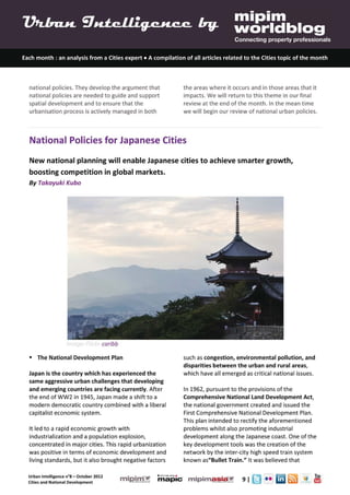 Urban Intelligence 8- October 2012- Cities Urbanisation and National Urban Policy