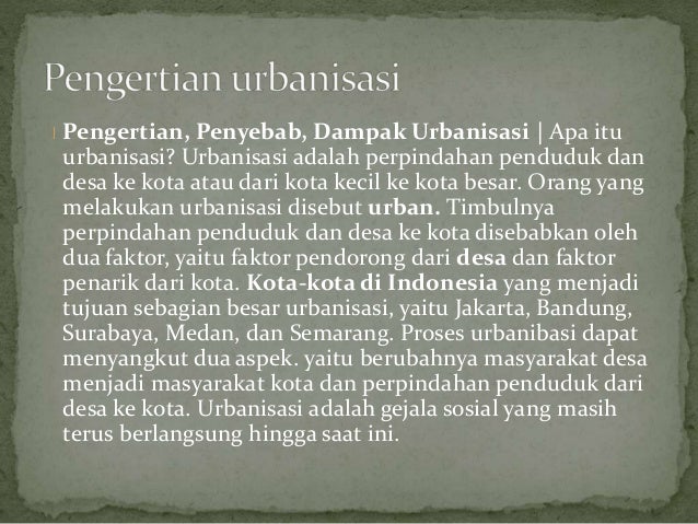 Pengertian Urbanisasi