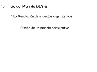 1.- Inicio del Plan de DLS-E
1.b.- Resolución de aspectos organizativos
Diseño de un modelo participativo
 