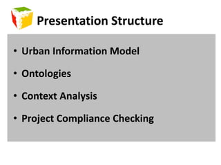 Presentation StructureUrban Information ModelOntologiesContext AnalysisProject Compliance Checking