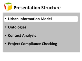 Presentation StructureUrban Information ModelOntologiesContext AnalysisProject Compliance Checking