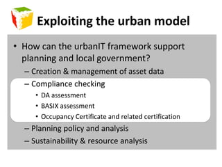 Auditing & Checking Models“Well built” models are models created to a formal guideline or specificationThe CRC-CI has initiated such guidelines(see http://www.buldingSMART.org.au/)IFC modelservers have tools and functions to automate such IDMs to validate data conformance, content etcModel Guidelines are an essential next step