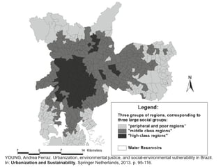 YOUNG, Andrea Ferraz. Urbanization, environmental justice, and social-environmental vulnerability in Brazil.
In: Urbanization and Sustainability. Springer Netherlands, 2013. p. 95-116.
 