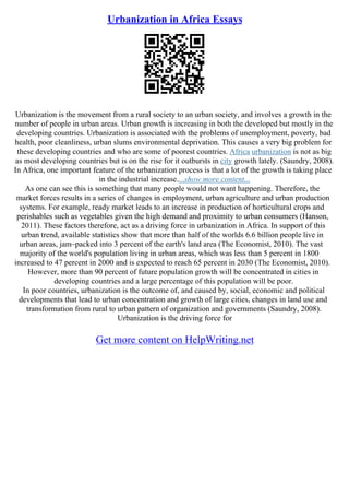 Urbanization Written Urbanization Essay | PDF