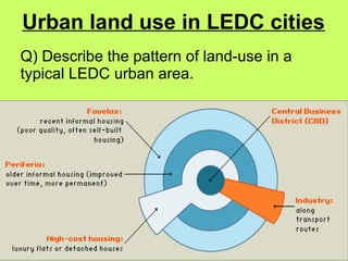 Urban land use in LEDC cities Q) Describe the pattern of land-use in a typical LEDC urban area. 