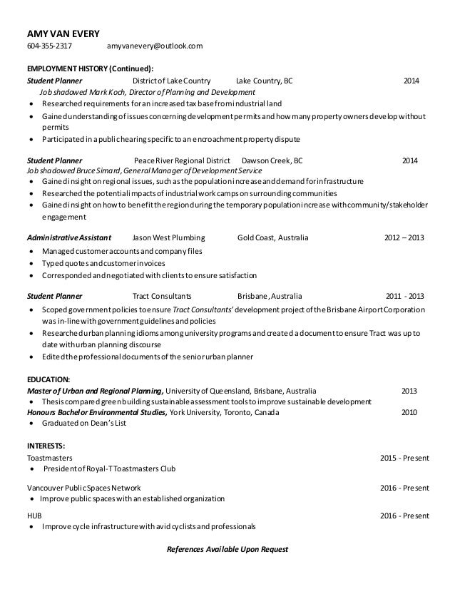 Urban Planner 2016 Resume