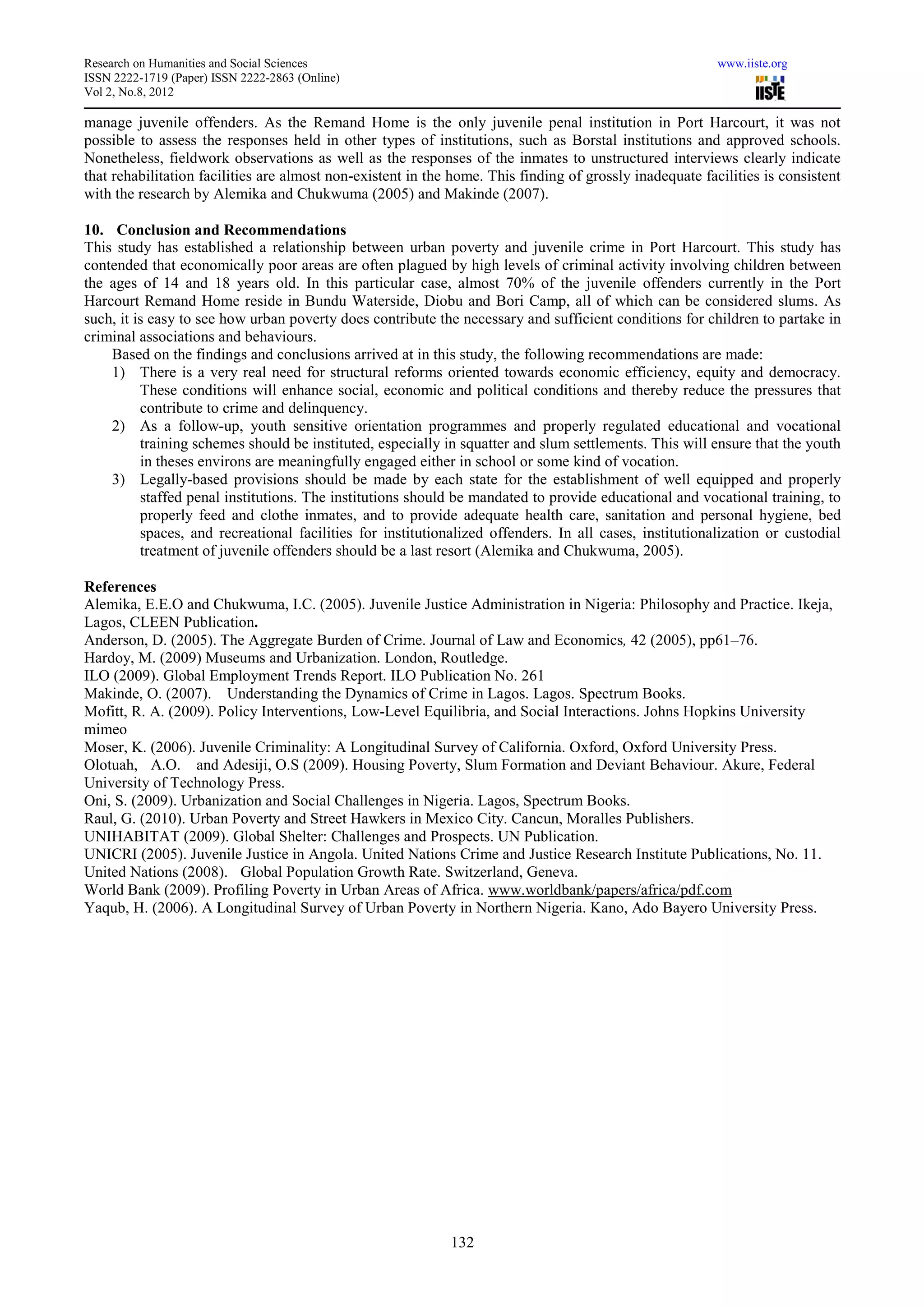 Urban poverty and juvenile delinquency in nigeria | PDF