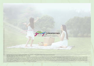 The Project Godrej Urban Retreat is registered with MahaRERA under registration no. 1, available at http://maharera.mahaonline.gov.in.
Site address: Godrej Urban Retreat, Kharadi-Manjari Road, Pune 412307
Godrej Urban Retreat is part of a sanctioned Township which is spread across 40.97 Hectares (approx. 101 Acres) at Manjri Khurd, Pune. The Developer, viz, Manjari Housing Projects LLP (wherein Godrej Properties Limited is a partner) as owners and being part of said
Township, is developing 23 Hectares (approx. 2.3 lakh sq. mts.) of the land in the said Township (“said Land”). The campaign name of the said Land is ‘#Rivergreens”. The development by Manjari Housing Projects LLP shall have an access to 5 Hectares (approx.. 50,000
sq. mts.) of public greens, Clubhouse (membership based, approx. 6500 sq. mts.), Health centre (approx. 2000 sq. mts.) and Community market (approx. 700 sq. mts.) forming part of the common amenities in the Township, along with other developers. The sale is subject
to terms of application form and agreement for sale. Recipients are advised to apprise themselves of the necessary and relevant information of the project prior to making any purchase decisions. The Developer hereby declares that it has availed construction finance
facility (“Facility”) from ICICI Bank Limited (“Lender”) and has secured the Facility by mortgaging the said Land in the favour of Lender. The Lender will provide no objection certificate for the sale of unit, as and when required. TC Apply. The official website of the company
is www.godrejproperties.com. Please do not rely on the information provided on any other website.
Stock
Images
used
for
representational
purposes
only
and
is
only
indicative
of
the
amenity
/
development
and
not
actual
delivery.
 
