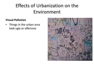 Effects of Urbanization on the
Environment
Visual Pollution
• Things in the urban area
look ugly or offensive
 