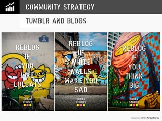 September 2013 | #UrbanStories
COMMUNITY STRATEGY
TUMBLR AND BLOGS
 