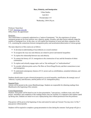Urbst 202 race, ethnicity, and immigration (queens college) syllabu srace  ethnic groups fall 2012 syllabus | PDF