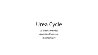 Urea Cycle
Dr. Deena Mendez
Associate Professor
Biochemistry
 