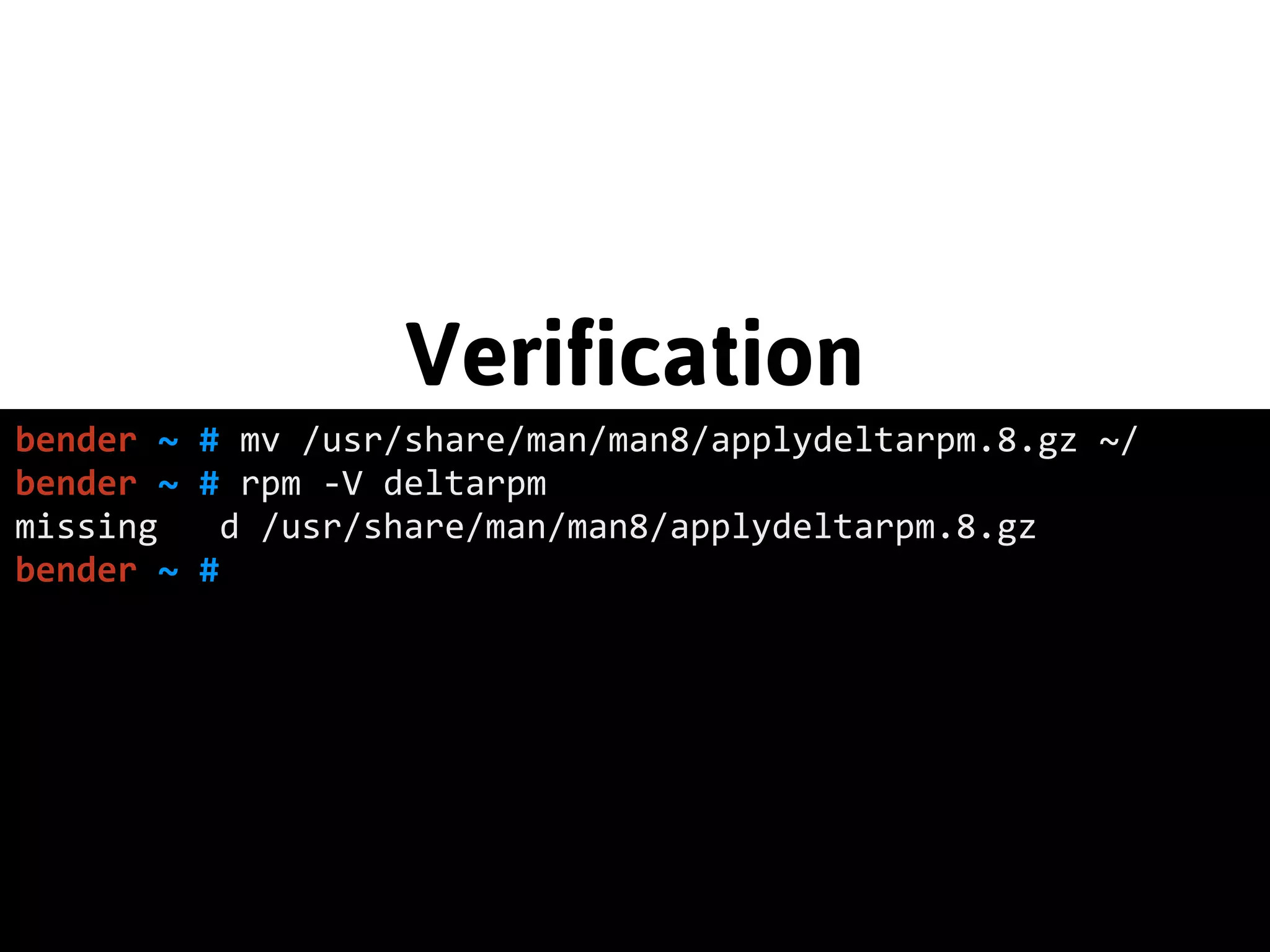 Dependency management 
calculon ~ # apt-­‐get install cmake 
Reading package lists... Done 
Building dependency tree 
Reading state information... Done 
The following extra packages will be installed: 
cmake-­‐data emacsen-­‐common libarchive12 libnettle4 
libxmlrpc-­‐core-­‐c3 
The following NEW packages will be installed: 
cmake cmake-­‐data emacsen-­‐common libarchive12 libnettle4 
libxmlrpc-­‐core-­‐c3 
0 upgraded, 6 newly installed, 0 to remove and 51 not 
upgraded. 
 