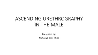 ASCENDING URETHROGRAPHY
IN THE MALE
Presented by:
Nur Aliya binti Ishak
 