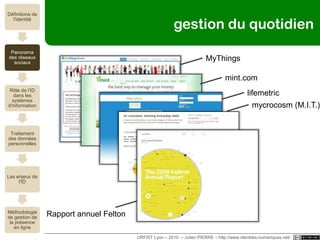 MySpace, c’est le bar, Facebook, c’est le barbecue au fond du jardin, et LinkedIn, c’est le bureau.Reid Hoffman, CEO de LinkedInURFIST Lyon – 2010  – Julien PIERRE – http://www.identites-numeriques.net/Et Twitter, la machine à café