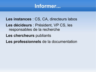 Fournir des indicateurs recherche 