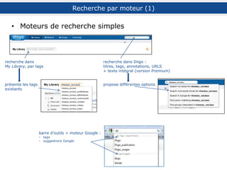 Manuellement
vers les réseaux sociaux notamment, depuis la barre d’outils
Automatiquement
menu Tools
Diffusion du compte
Publish to Blog : publication sous forme de billet ou de brouillon de
blog
Tagrolls : présentation du nuage de tags sur son blog
Enhanced Linkrolls : liste des derniers signets
(+ annotations)
Auto Blog Post : publication (jour/semaine)
ex. d’utilisation : Blog Agriurbain (sous Wordpress)
Pour aller plus loin : support de l’URFIST de Rennes (2015)
sur Firefox sur Chrome
!! : fonctionnalités variant selon l’abonnement souscrit
 