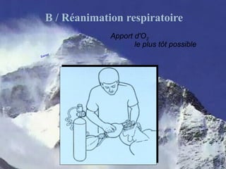 Apport d'O2
le plus tôt possible
B / Réanimation respiratoire
Everest
 