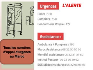 37
QUI ALERTER ?
Tous les numéros
d'appel d'urgence
au Maroc
L’ALERTE
 