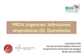 José Ramón Paño
Servicio de Enfermedades Infecciosas
Hospital Clínico Universitario de Zaragoza
30 de enero de 2020
PROA Urgencias: Infecciones
respiratorias (ii). Quinolonas
 