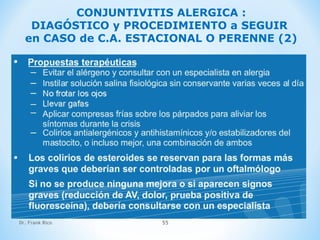 Dr. Frank Rico 55
CONJUNTIVITIS ALERGICA :
DIAGÓSTICO y PROCEDIMIENTO a SEGUIR
en CASO de C.A. ESTACIONAL O PERENNE (2)
 