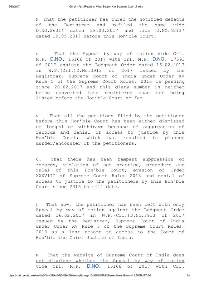 Urgency Letter to Registrar Misc. Supreme Court of India dated 30.05.…