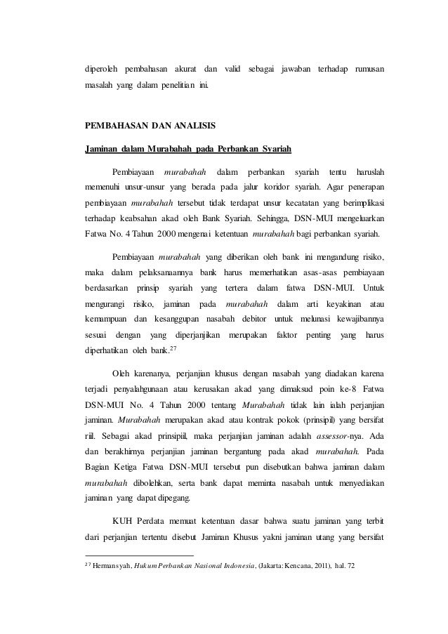 Urgensi Hukum Jaminan Syariah dalam Transaksi Akad Murabahah pada per…