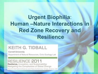 Urgent Biophilia: Human –Nature Interactions in Red Zone Recovery and Resilience KEITH G. TIDBALL Cornell University  Department of Natural Resources, Civic Ecology Lab 