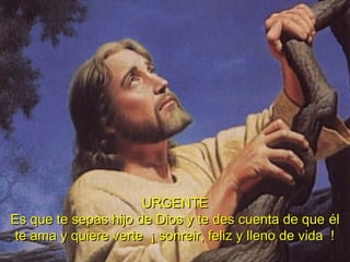 URGENTEURGENTE
EsEs qque te sepas hijo de Dios y te des cuenta de queue te sepas hijo de Dios y te des cuenta de que élél
te ama y quiere verte ¡ sonreir, feliz y lleno de vida !te ama y quiere verte ¡ sonreir, feliz y lleno de vida !
 