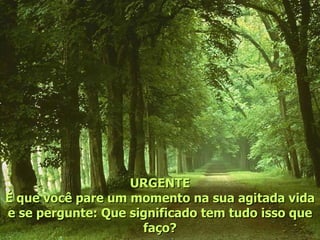 URGENTE É que você pare um momento na sua agitada vida e se pergunte: Que significado tem tudo isso que faço? 