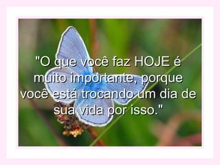"O que você faz HOJE é"O que você faz HOJE é
muito importante, porquemuito importante, porque
você está trocando um dia devocê está trocando um dia de
sua vida por isso."sua vida por isso."
 