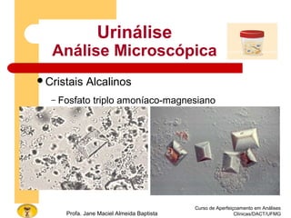 Curso de Aperfeiçoamento em Análises
Clínicas/DACT/UFMGProfa. Jane Maciel Almeida Baptista
Urinálise
Análise Microscópica
Cristais Alcalinos
– Fosfato triplo amoníaco-magnesiano
 