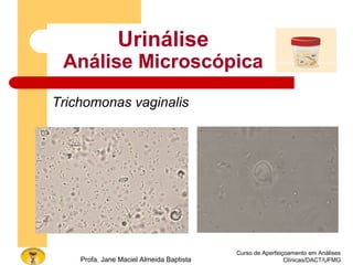 Curso de Aperfeiçoamento em Análises
Clínicas/DACT/UFMGProfa. Jane Maciel Almeida Baptista
Urinálise
Análise Microscópica
Trichomonas vaginalis
 