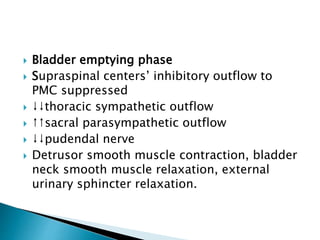  Neurogenic bladder affects
 40–90%-multiple sclerosis,
 37–72% -Parkinsonism
 15%-stroke
 70–84%-spinal cord injury
...
