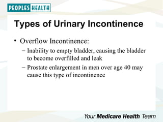 Urinary incontinence presentation people's health 10 10 | PPT