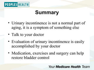 Urinary incontinence presentation people's health 10 10 | PPT