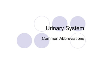 Urinary System Common Abbreviations 