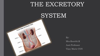 THE EXCRETORY
SYSTEM
By:
Mrs.Keerthi.K
Asst.Professor
Vijay Marie CON
 