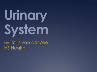 Urinary
System
By: Stijn van der Zee
HS Health
 