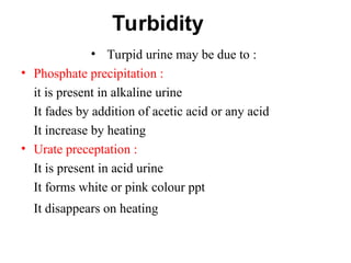 Turpid Urine Analysis each criteria and values for clinical setting | PPT