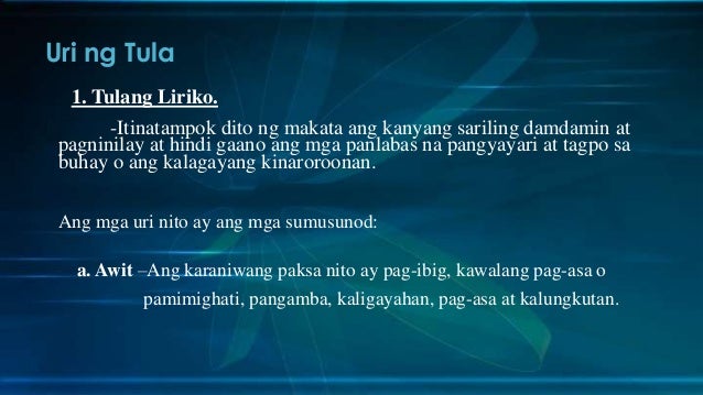 Uri ng tula o tulang tagalog